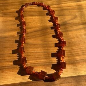 Vintage Art Deco, Amber long necklace, square and round, bohemian jewelry 95g